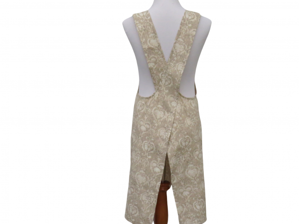 Women's Beige & Cream Damask Japanese Style Apron back view