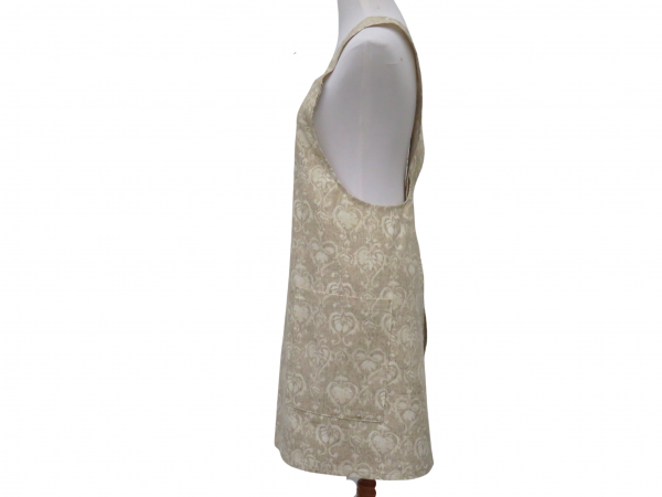Women's Beige & Cream Damask Japanese Style Apron side view