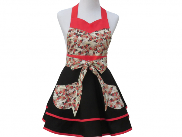 Women's Butterflies Retro Style Apron front view tied in front