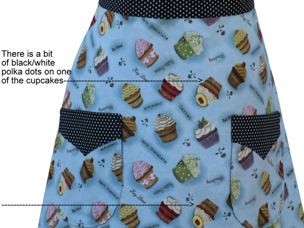 Women's Blue Cupcake Apron fabric closeup Women's Blue Cupcake Apron fabric closeup