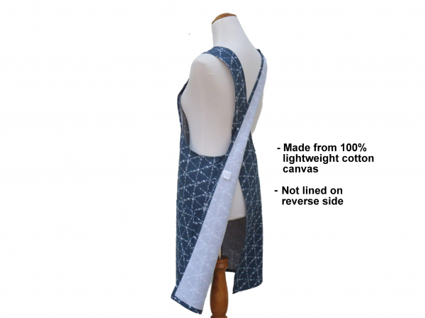 Women's Navy Blue & White Floral & Diamonds Pattern Japanese Apron reverse side