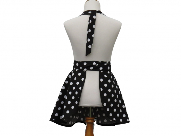 Women's Cake Themed Polka Dot Retro Style Apron back view tied in front