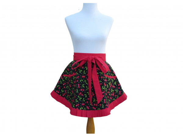 Women's Cherries Half Apron with Pleated Hem