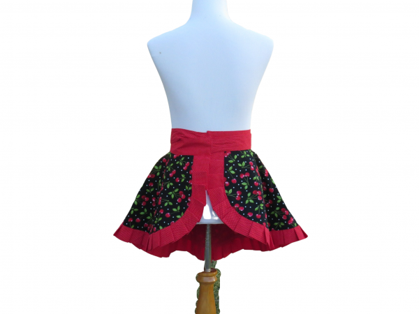 Women's Cherries Half Apron with Pleated Hem back view