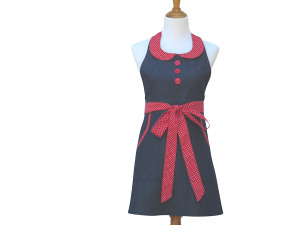 Denim & Polka Dot Apron with Collar