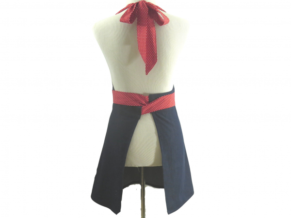 Denim & Polka Dot Apron with Collar back view