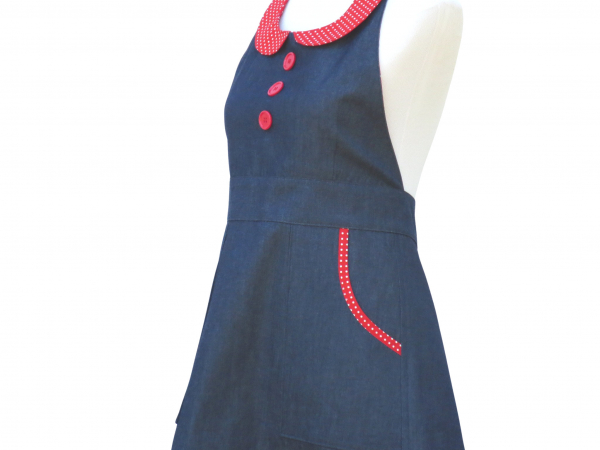 Denim & Polka Dot Apron with Collar side view