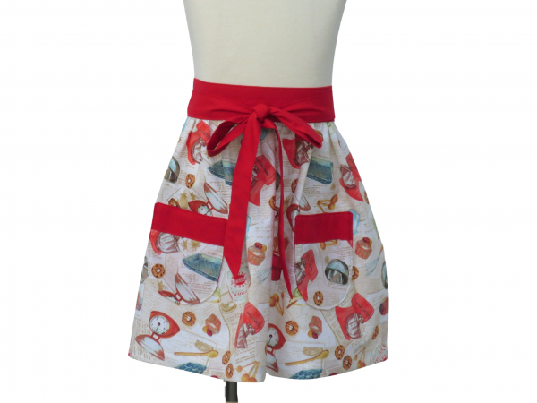 Mother Daughter Matching Cooking Themed Waist Apron front view tied in front