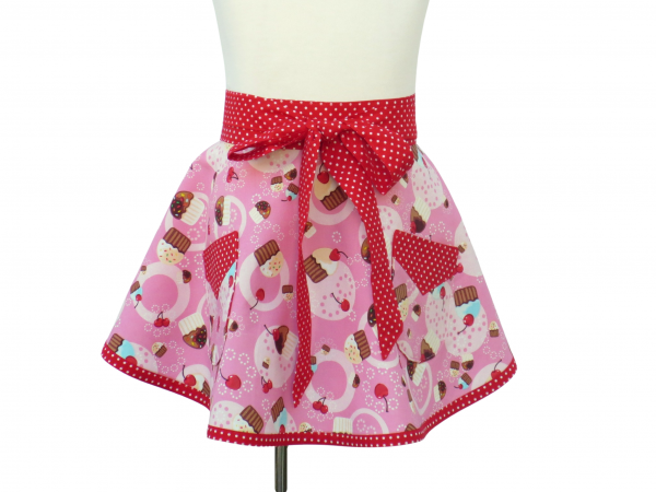 Girl's Pink Half Cupcake Apron front view tied in front