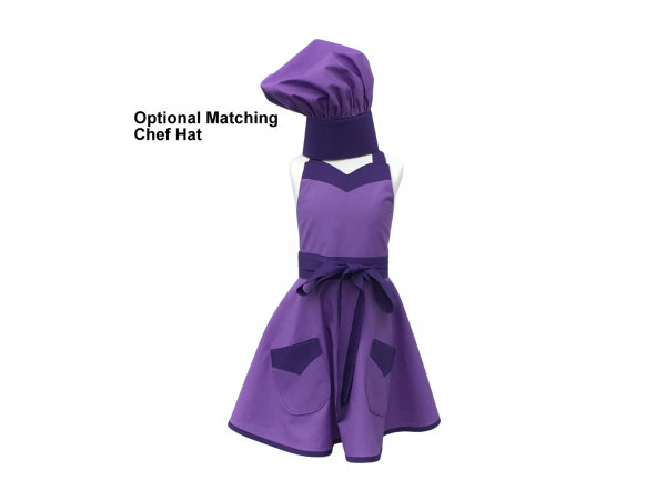 Girl's Purple Retro Style Apron with optional matching chef hat