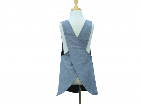Child Blue Chambray Cross Back Apron back view