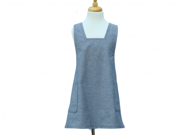 Child Blue Chambray Cross Back Apron front view