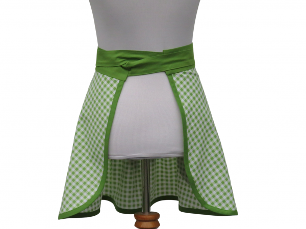 Women's Green & White Gingham Half Apron back view tied front