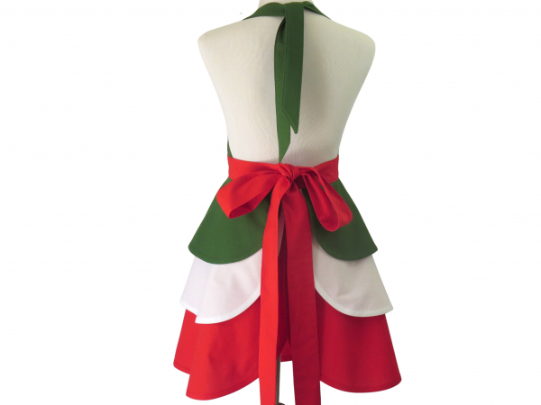 Green White Red Italian Retro Apron Back View tied in back