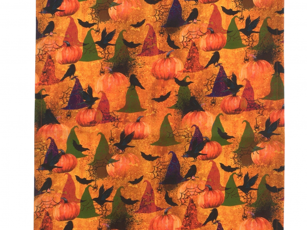 Witch Hats & Pumpkins Halloween Tea Towels unfolded Witch Hats & Pumpkins Halloween Tea Towels unfolded