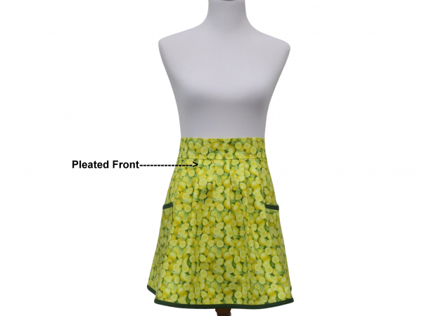 Green & Yellow Lemons Half Apron front view tied in back
