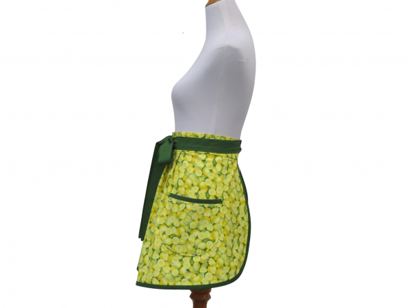 Green & Yellow Lemons Half Apron side view