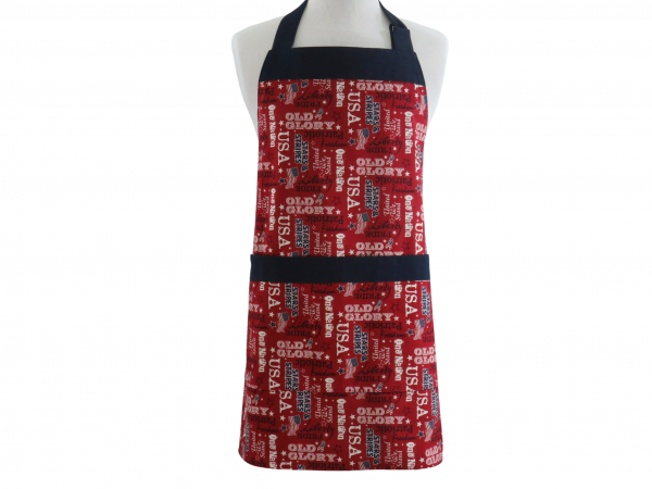 Men's or Unisex Red, White & Blue Patriotic Apron front view tied in back Men's or Unisex Red, White & Blue Patriotic Apron front view tied in back