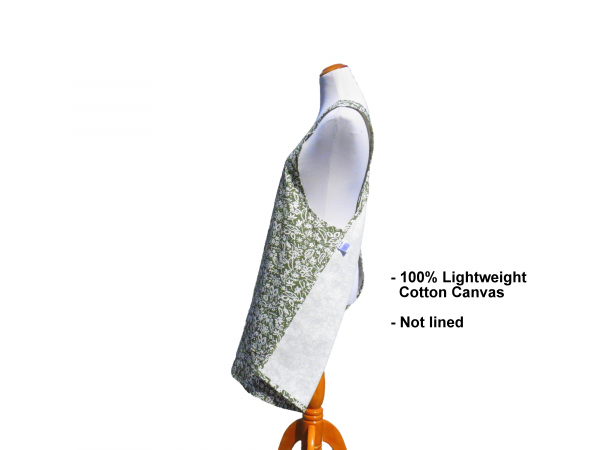 Women's Green & White Floral Cross Back Apron reverse side view