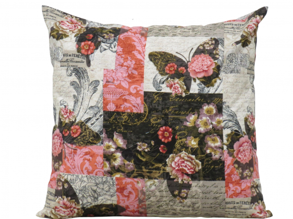 Pink, Black, & Gray Floral Butterflies Throw Pillow Cover front view