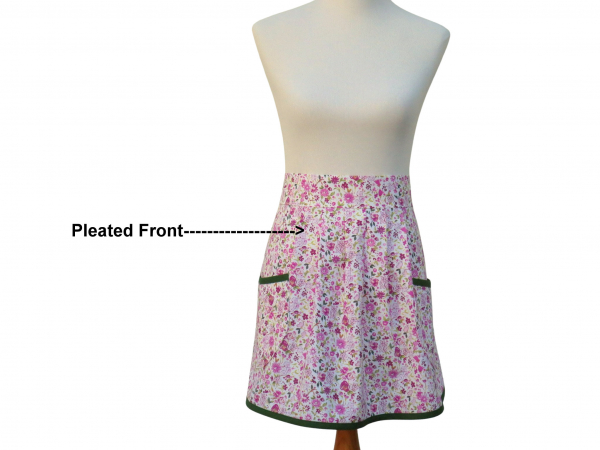 Pink & Green Floral Half Apron front view tied in back