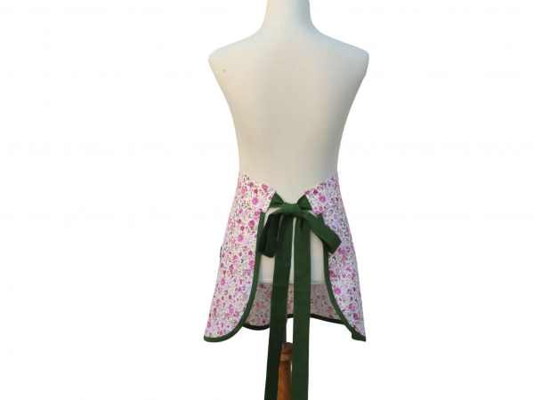 Pink & Green Floral Half Apron back view tied in back