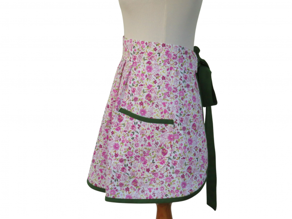Pink & Green Floral Half Apron back side view
