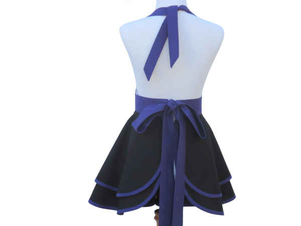 Women's Black & Purple Paisley Retro Apron back view tied in back