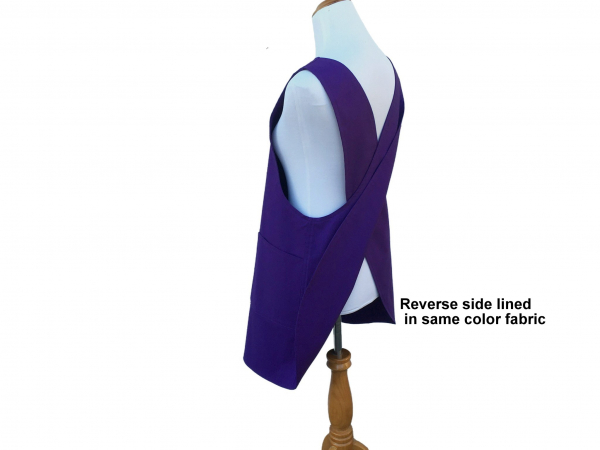 Solid Purple Cross Back Japanese Apron reverse side view