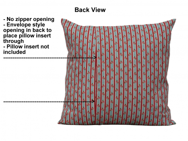 Red & Blue Floral Striped Throw Pillow Cover back view