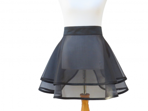 Sheer Black Half Apron with Full Circle Skirt front view tied in back