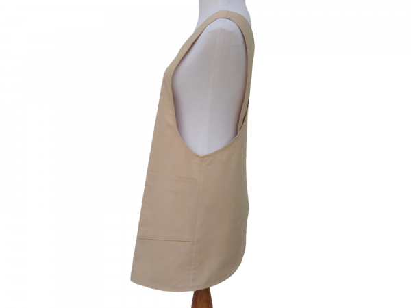 Solid V Neck Japanese Apron side view pockets