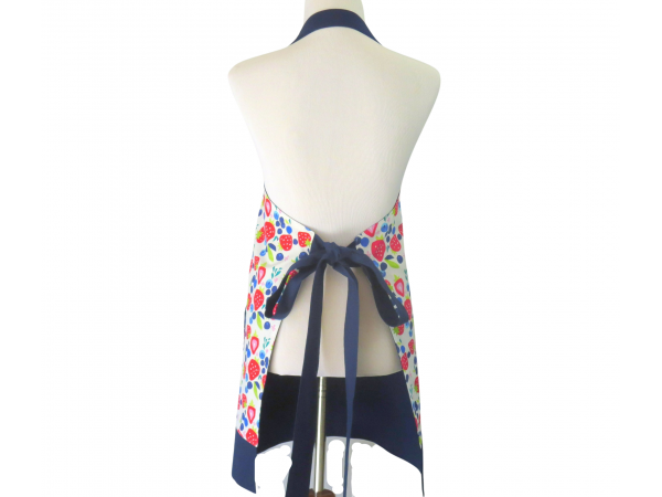 Women's Strawberries and Blueberries Apron back view tied in back Women's Strawberries and Blueberries Apron back view tied in back