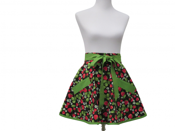 Women's Strawberries Half Apron front view tied in front