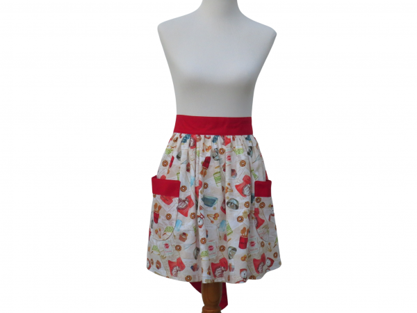 Mother Daughter Matching Cooking Themed Waist Apron Set front view tied in back