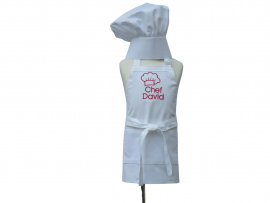Children's Personalized Solid Color Apron with matching chef hat front view