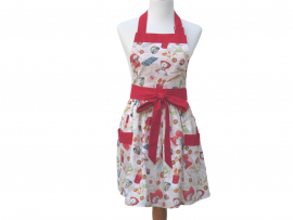 Cooking Themed Gathered Waist Apron front view tied in front