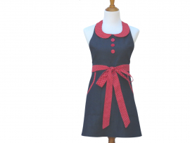 Denim & Polka Dot Apron with Collar