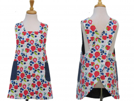 Girl's Blueberries & Strawberries Cross Back Apron front & back views