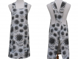 Women's Gray & Black Sunflower Japanese Style Apron front & back views