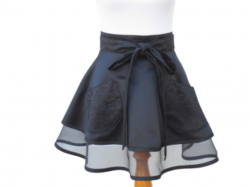 Women's Dressy Black Hostess Half Apron with Lace Trim