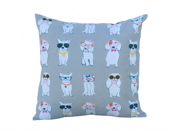 Cute Gray Dog Themed Throw Pillow Cover, 100% Cotton with Envelope Opening Closure, 18" x 18", 16" x 16", 14" x 14"