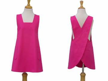 Girl's Solid Pink Japanese Cross Back Apron in More Colors, and Optional Personalization