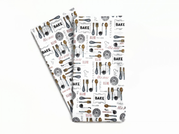 Gray & White Cooking Themed Tea Towels, Set of 2, 100% Cotton