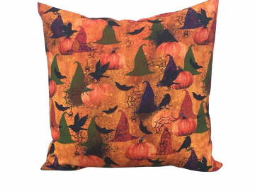 Witch Hats & Pumpkins Halloween Throw Pillow Cover, 100% Cotton with Envelope Opening Closure, 18" x 18", 16" x 16", 14" x 14"