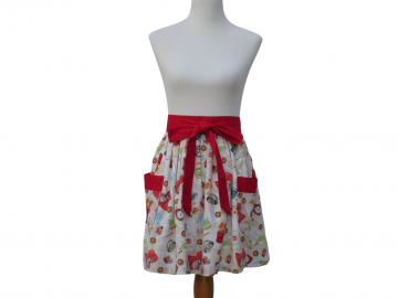 Cooking Themed Half or Full Apron in a Cute Novelty Cotton Print with Cooking Supplies, Utensils & Recipes